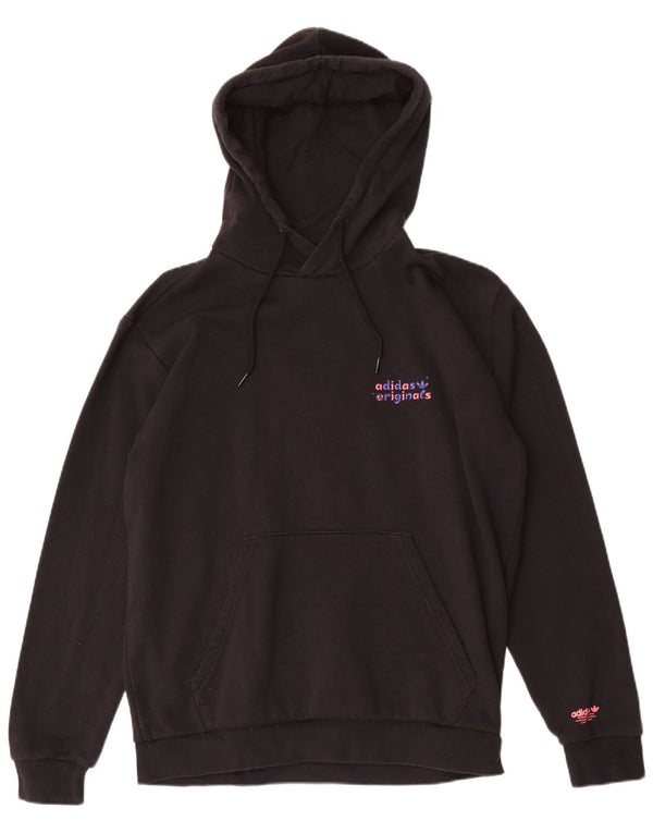 Adidas Γυναικείο Γραφικό Hoodie Jumper UK 16 μεγάλο μαύρο βαμβακερό