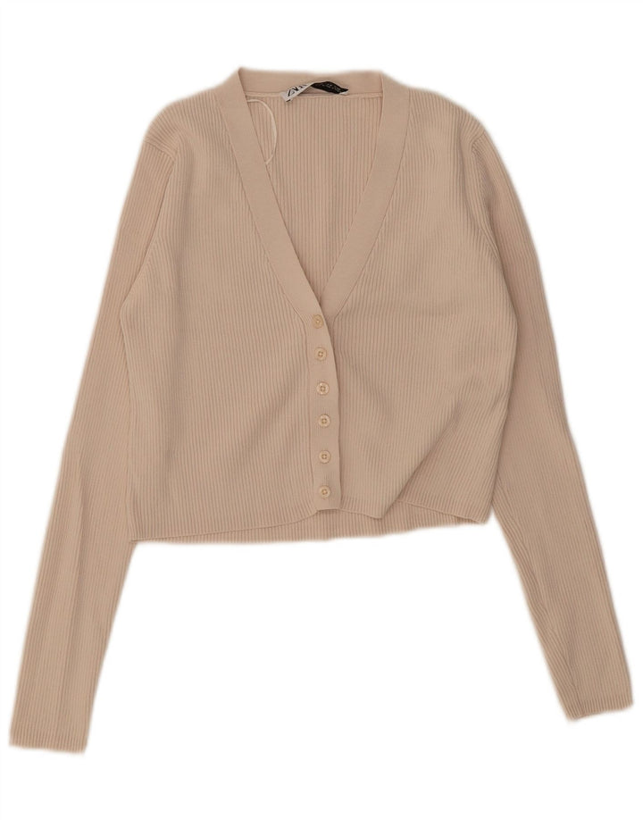 Zara Γυναικεία ζακέτα Crop UK 12 μεσαία μπεζ βισκόζη
