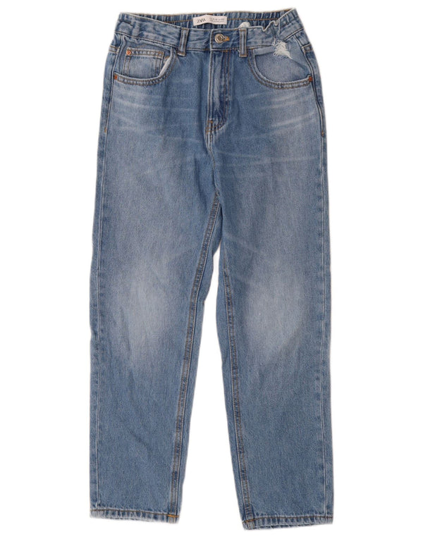 Zara Girls Distressed High Waist Jeans 11-12 Years W26 L24 Blue