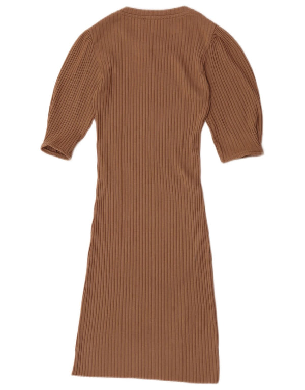 Zara Γυναικείο Φόρεμα Bodycon UK 8 Small Beige Polyester