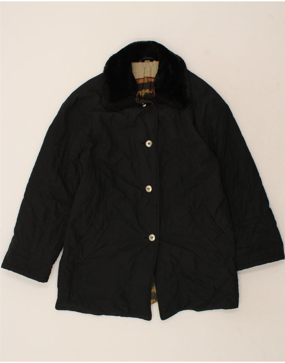 VINTAGE Womens Overcoat UK 8 Small  Black Polyester Vintage Vintage and Second-Hand Vintage from Messina Hembry 