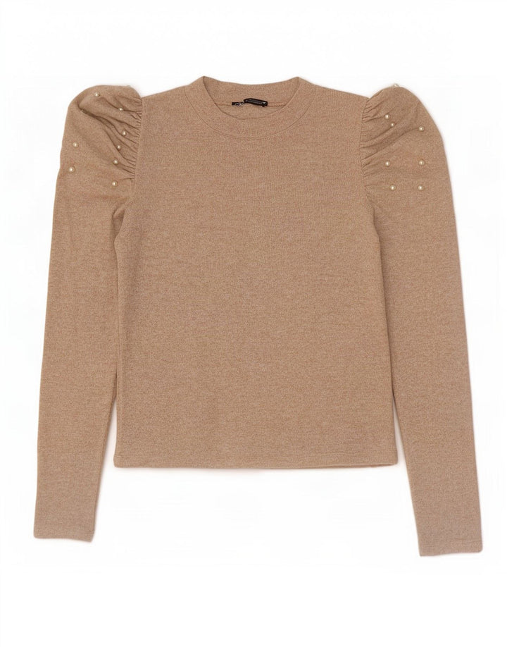 Zara Γυναικεία μακρυμάνικη μπλούζα τοπ UK 12 Medium Beige