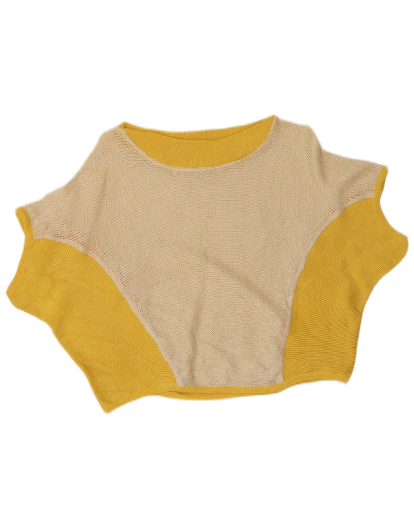 Vintage γυναικεία πλεκτή μπλούζα τοπ UK 12 Medium Yellow Colourblock