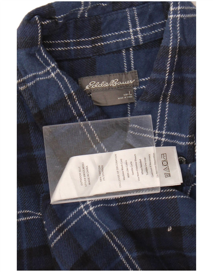 Eddie Bauer Ανδρικό φανελένιο πουκάμισο μεγάλο μπλε ναυτικό καρό βαμβακερό