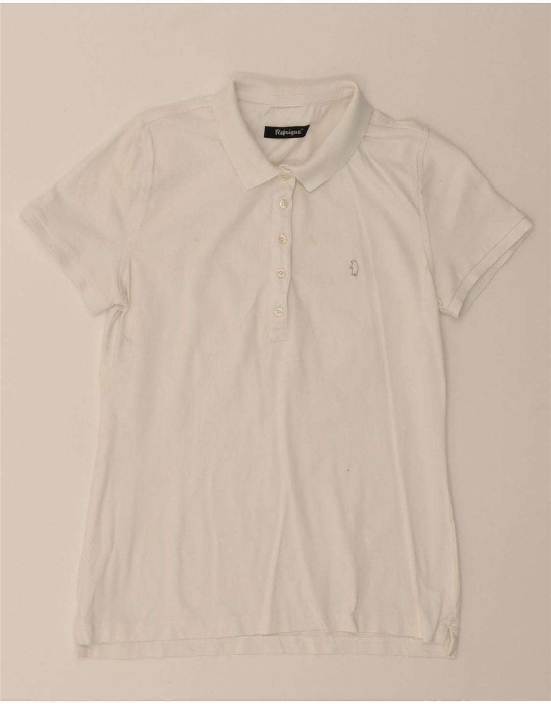 REFRIGUE Womens Polo Shirt UK 12 Medium White Cotton Vintage Refrigue and Second-Hand Refrigue from Messina Hembry 