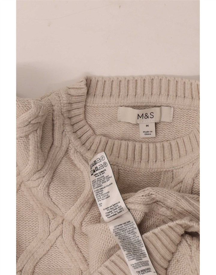Marks & Spencer Γυναικείο πουλόβερ Crop Crew Neck Jumper UK 14 Medium Beige