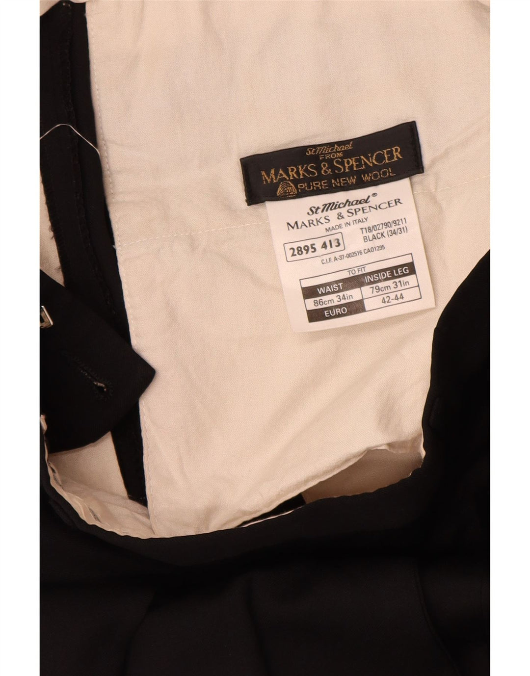 Marks & Spencer Ανδρικό παντελόνι με καρφίτσα W34 L31 Μαύρο μάλλινο