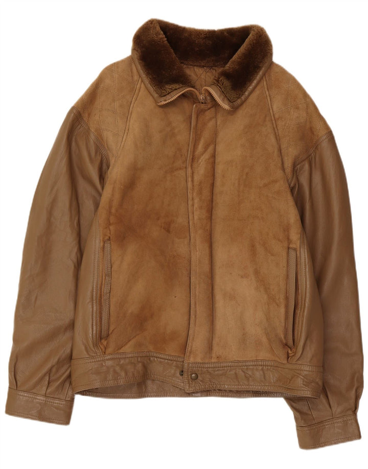 Vintage Ανδρικό Shearling Jacket IT 52 XL Καφέ Δερμάτινο