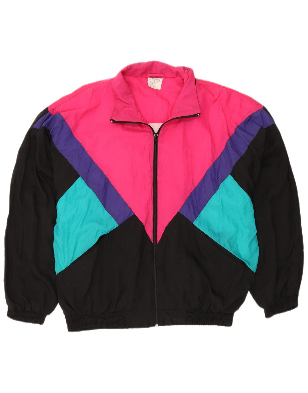 Γυναικεία αθλητική φόρμα VINTAGE Top Jacket UK 16 Large Black Colourblock Nylon