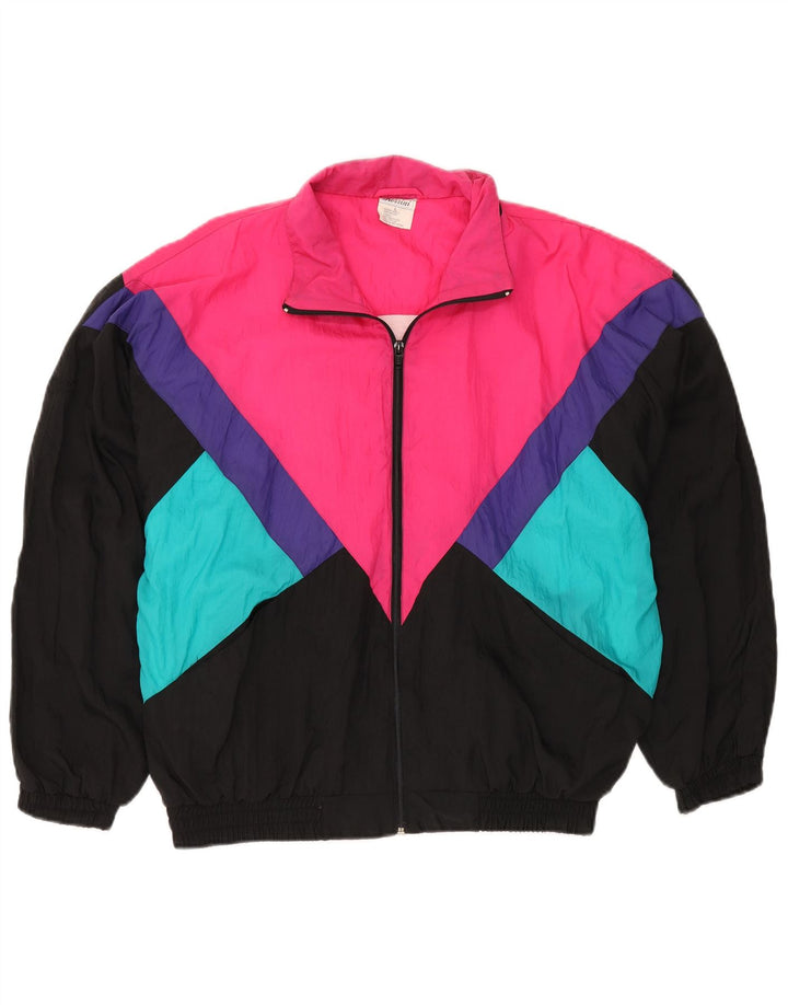 Γυναικεία αθλητική φόρμα VINTAGE Top Jacket UK 16 Large Black Colourblock Nylon