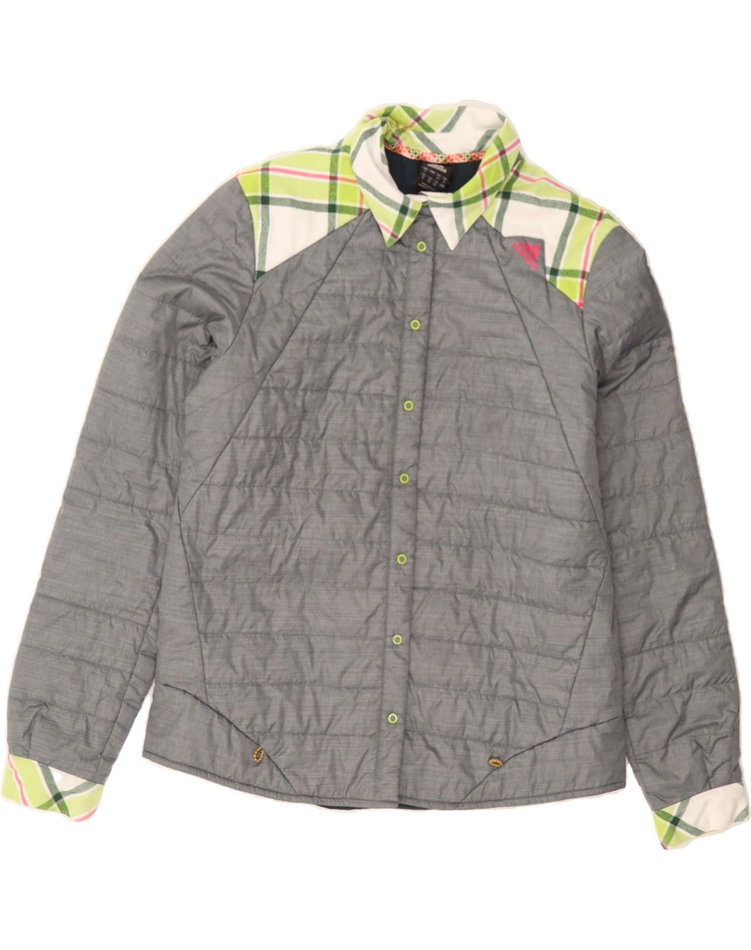 ADIDAS Womens Padded Jacket UK 12 Medium Grey Check Polyester Vintage Adidas and Second-Hand Adidas from Messina Hembry 