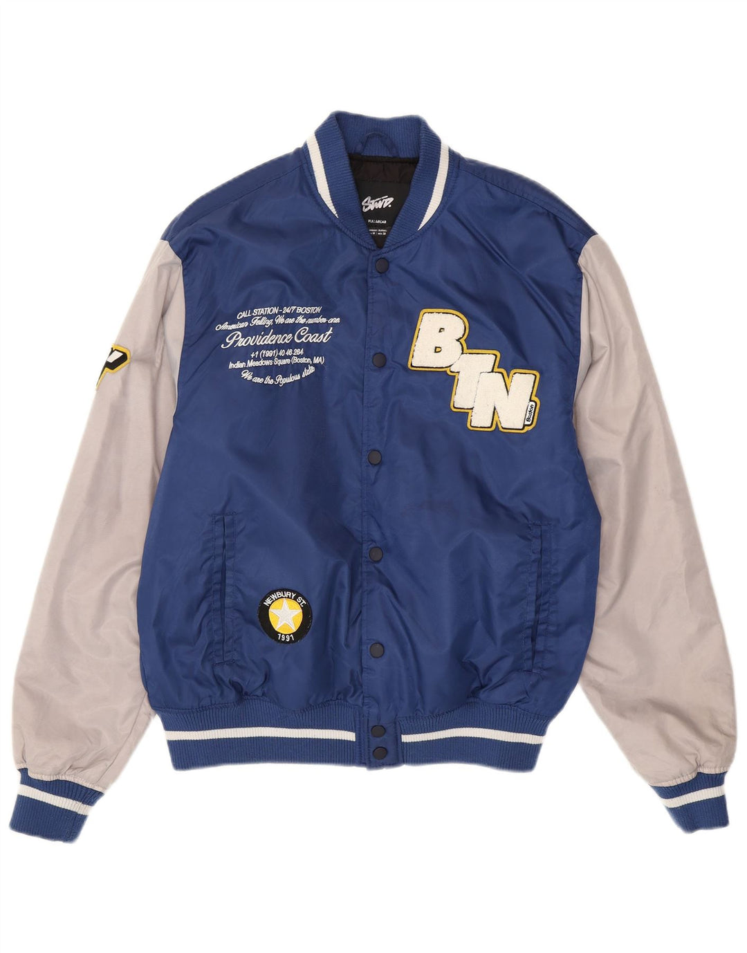 Ανδρικό μπουφάν Pull & Bear Boston Varsity UK 38 Medium Blue Colourblock