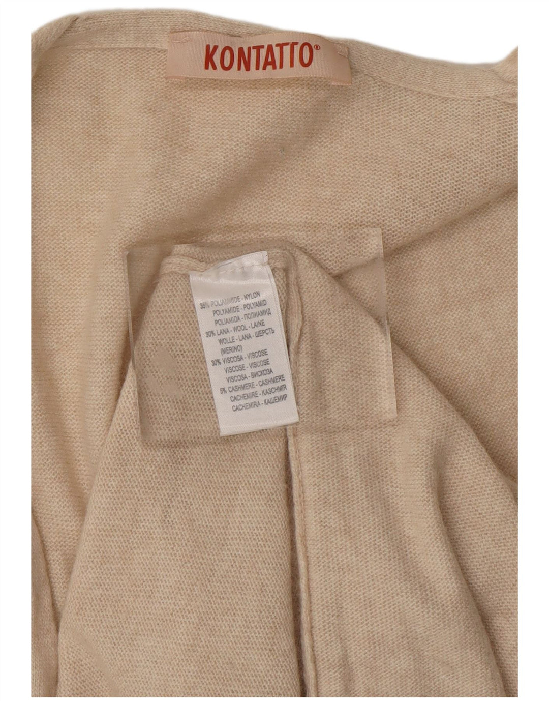 KONTATTO Womens Longline Cardigan Sweater UK 14 Medium Beige Polyamide