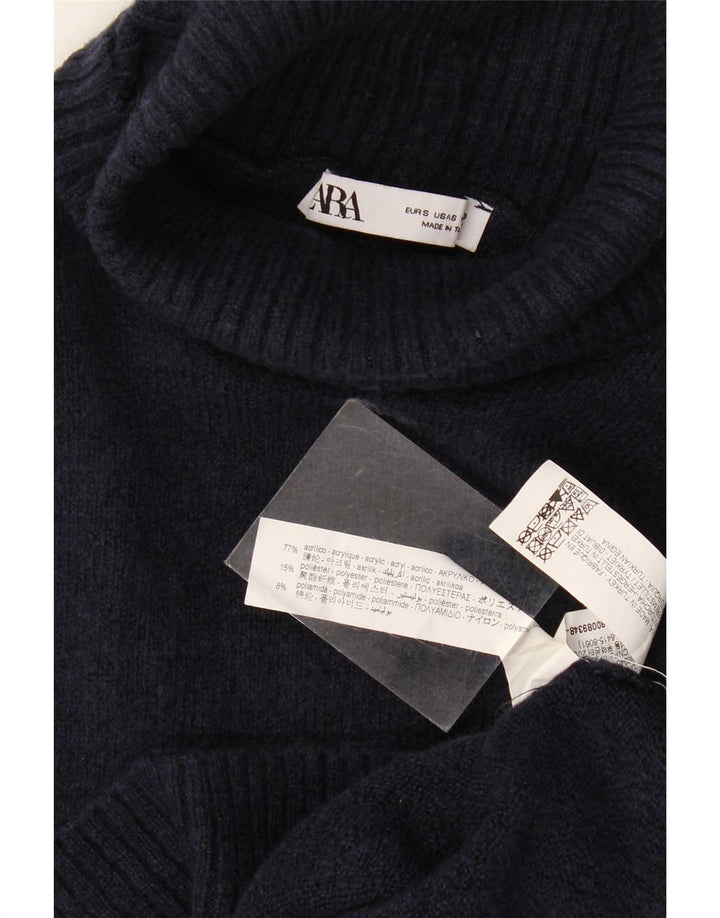 Zara γυναικείο πουλόβερ με ρολό λαιμόκοψη UK 10 Small Navy Blue