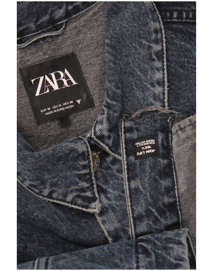 Zara Γυναικείο Crop Oversized Τζιν μπουφάν UK 14 Medium Navy Blue Cotton
