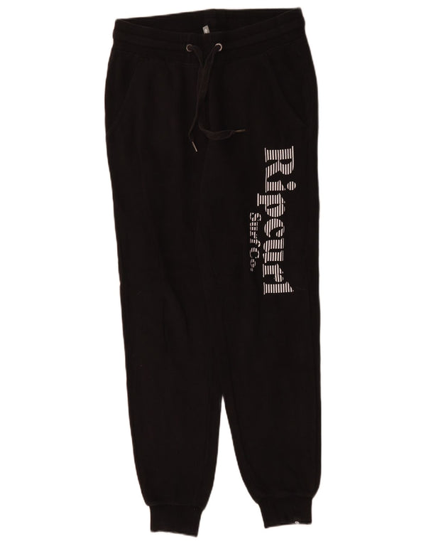 RIP CURL Womens Graphic Tracksuit Trousers Joggers UK 8 Small Black Cotton