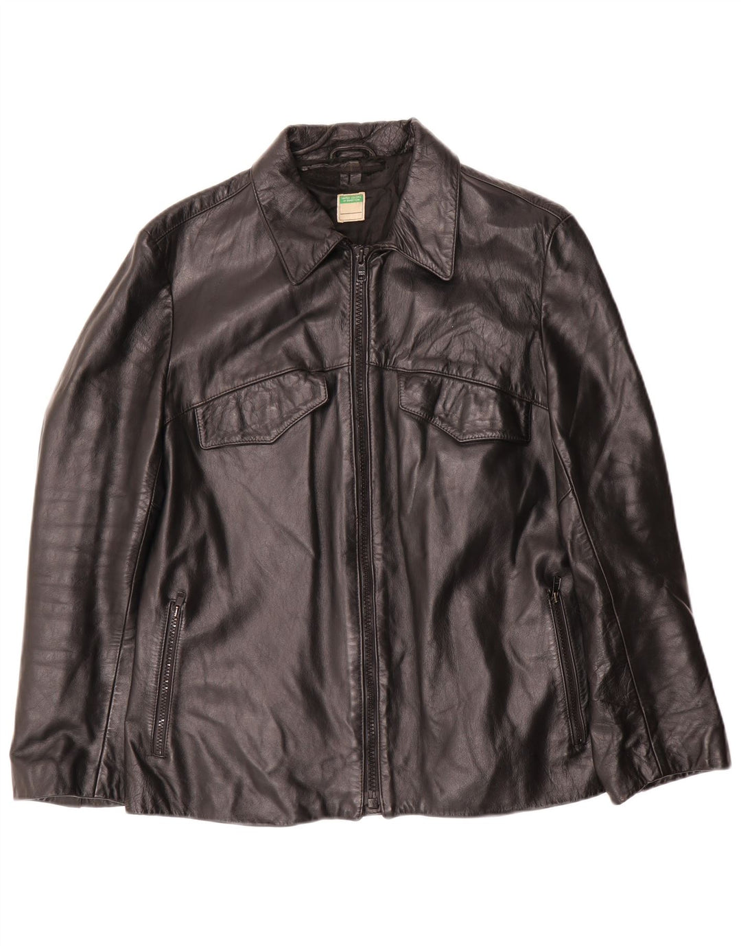 Benetton Γυναικείο Δερμάτινο Μπουφάν UK 14 Medium Black Leather