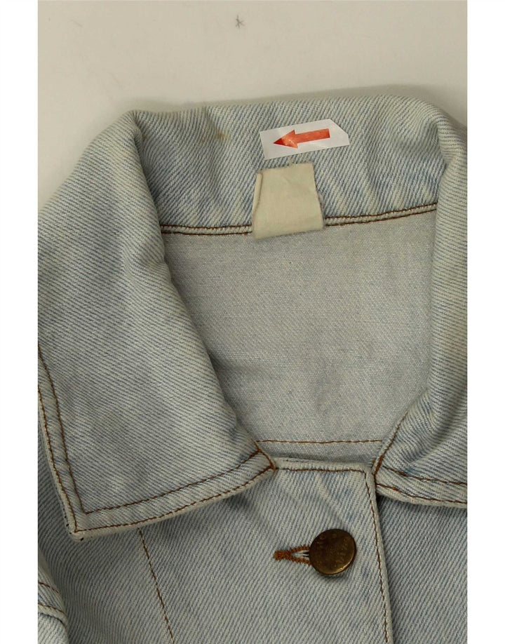 Vintage Γυναικείο Crop Graphic Τζιν μπουφάν UK 10 Small Blue Cotton