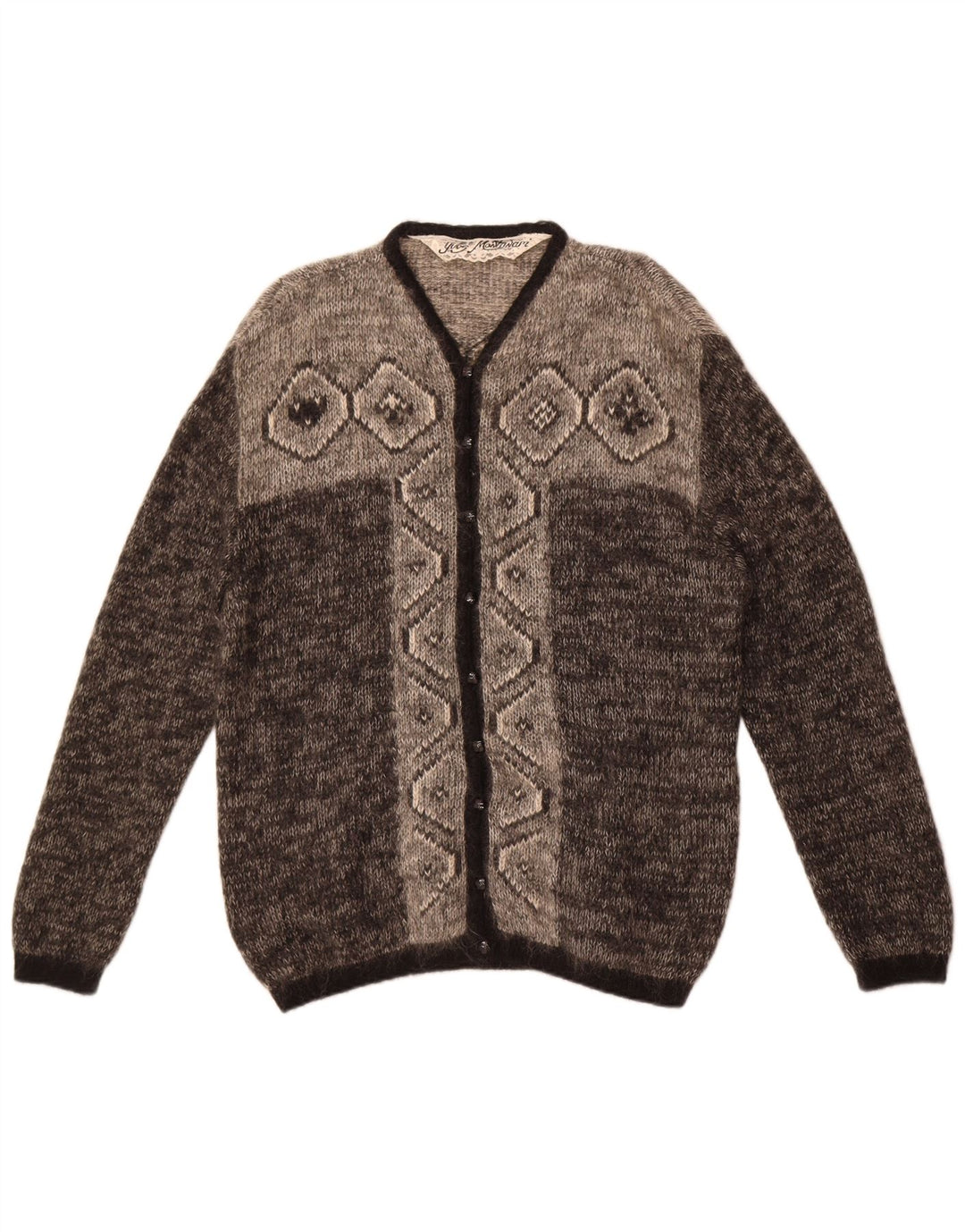 Vintage γυναικείο oversized πουλόβερ ζακέτα IT 48 XL Grey Fair Isle Mohair