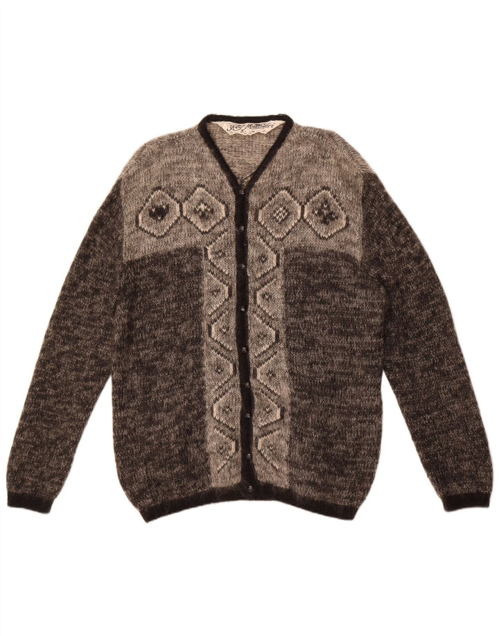 Vintage γυναικείο oversized πουλόβερ ζακέτα IT 48 XL Grey Fair Isle Mohair