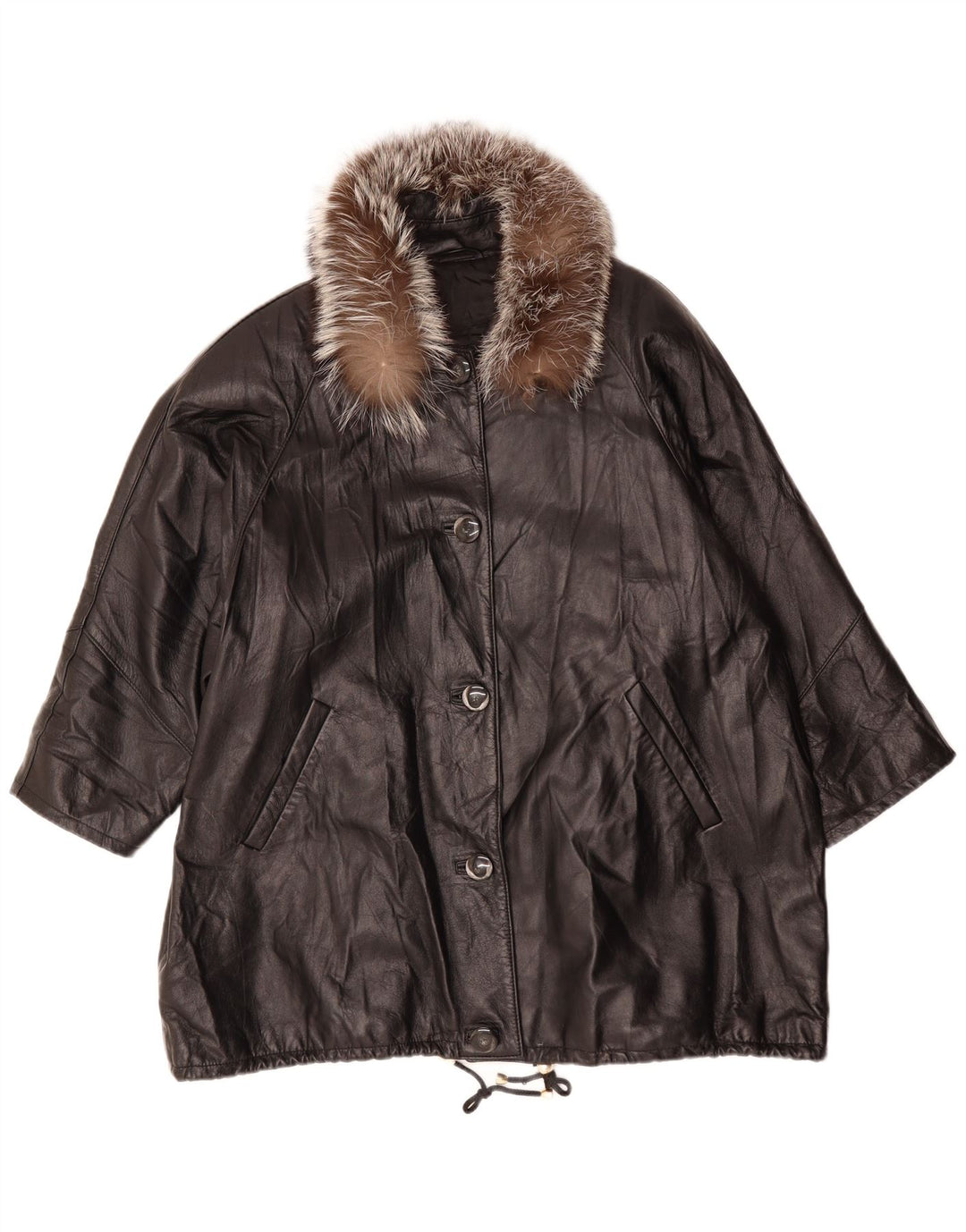 PAUL & WITE Γυναικείο Δερμάτινο Παλτό UK 20 2XL Μαύρο Δερμάτινο