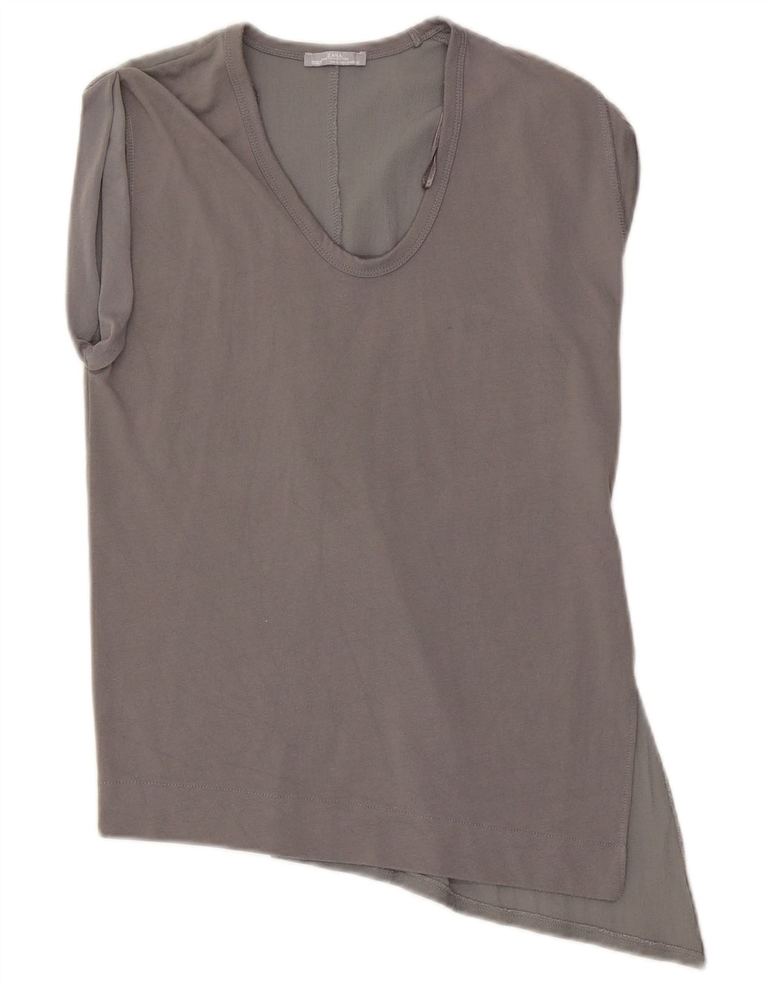 Zara Γυναικεία Ασύμμετρη Μπλούζα Τοπ UK 10 Small Grey Viscose