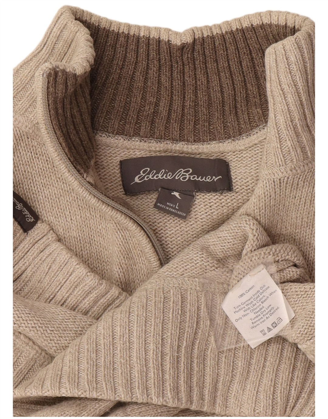 Ανδρικό πουλόβερ με φερμουάρ Eddie Bauer, μεγάλο μπεζ βαμβακερό