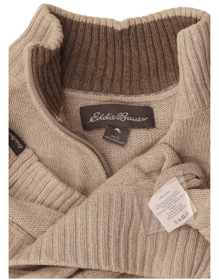 Ανδρικό πουλόβερ με φερμουάρ Eddie Bauer, μεγάλο μπεζ βαμβακερό