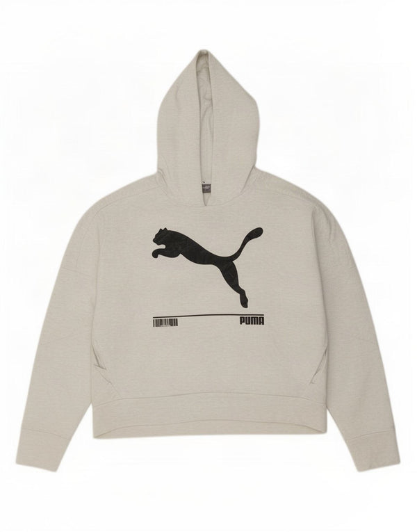 Puma Womens Graphic Hoodie Jumper UK 14 Medium Grey Cotton