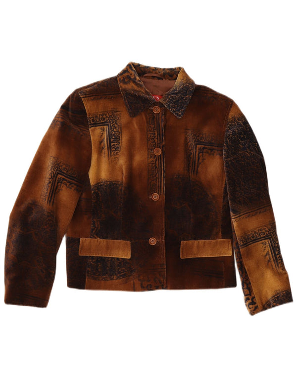 Taifun Γυναικείο βελούδινο τζάκετ με 4 κουμπιά σακάκι UK 12 Medium Brown Paisley