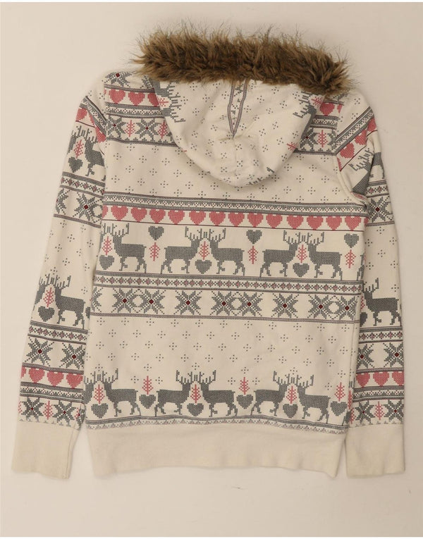 Marks & Spencer Γυναικείο πουλόβερ με φερμουάρ UK 10 Small Off White Fair Isle