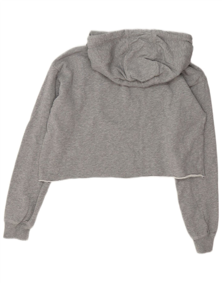 Champion Women's Oversized Crop Hoodie Jumper UK 10 Small Grey Flecked
