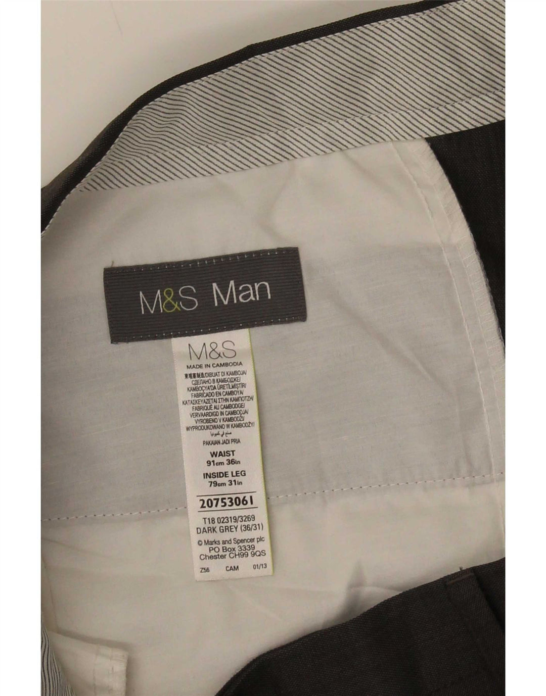 Marks & Spencer Ανδρικό παντελόνι με καρφίτσα W36 L31 Γκρι Πολυεστέρας