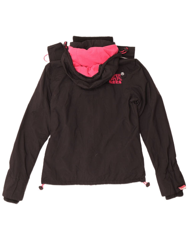 Superdry γυναικείο μπουφάν με κουκούλα αντιανεμικό UK 4 XS μαύρο νάιλον