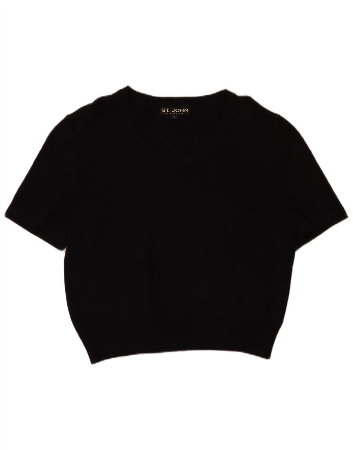 ST.John Womens Basics Crop Boat Neck Jumper πουλόβερ UK 16 Large Black