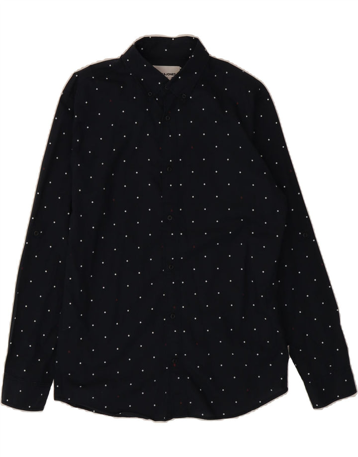 JACK & JONES Mens Shirt Medium Navy Blue Spotted Cotton Vintage Jack & Jones and Second-Hand Jack & Jones from Messina Hembry 