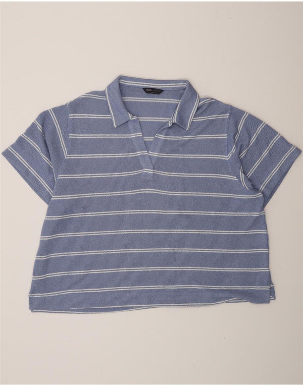 Marks & Spencer Γυναικείο πουλόβερ με κοντό μανίκι polo λαιμόκοψη UK 22 3XL μπλε