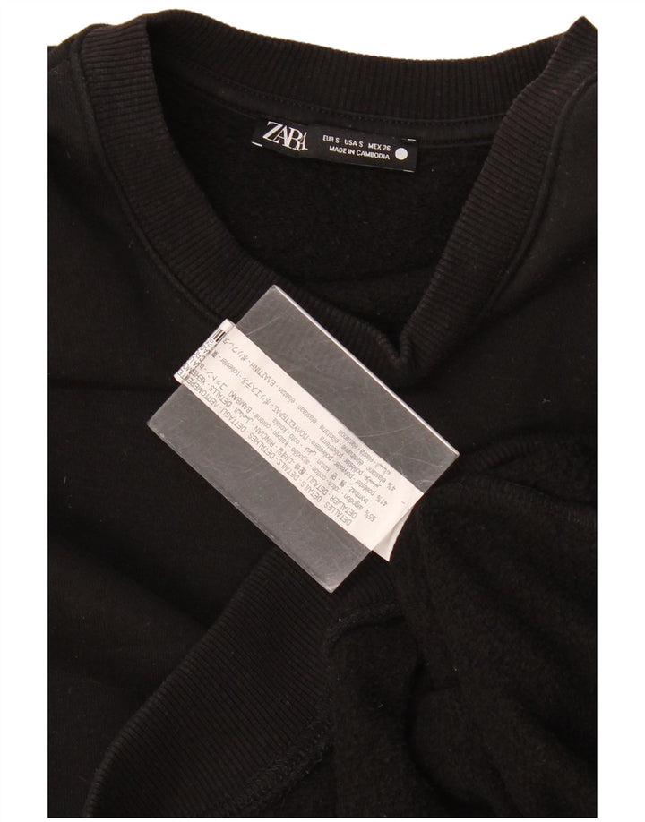 Zara Γυναικεία φούτερ Crop Oversized Jumper UK 10 Small Black Cotton