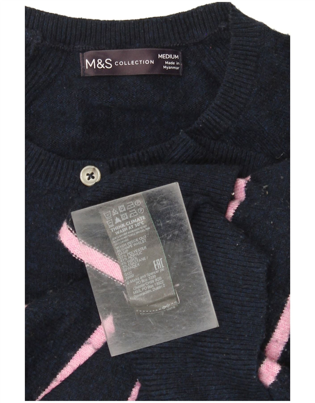 MARKS & SPENCER Γυναικείο πουλόβερ με λαιμό με κουμπιά UK 14 Medium Navy Blue