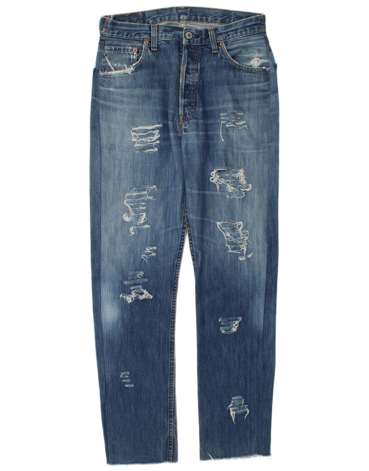 Levi's Womens 501 Distressed Straight Jeans W34 L30 Blue