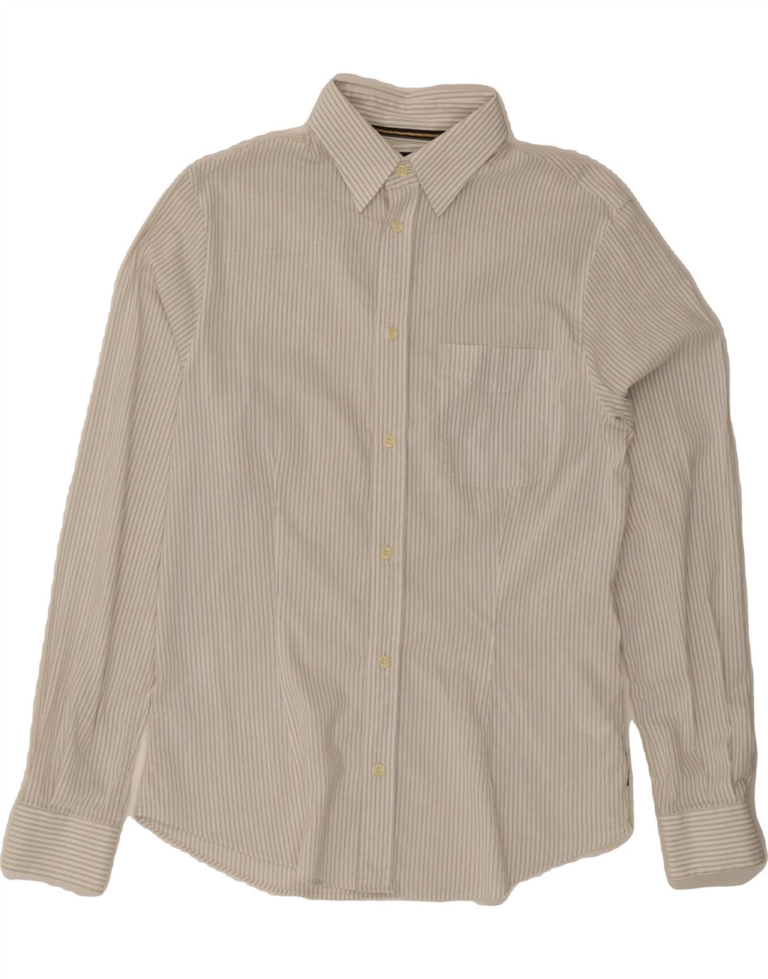 ARMANI JEANS Mens Shirt Medium White Striped Polyester Vintage Armani Jeans and Second-Hand Armani Jeans from Messina Hembry 