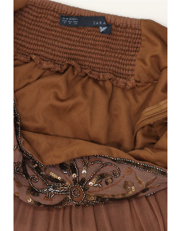 Zara Γυναικείο Στράπλες Φόρεμα UK 12 Μεσαίο Καφέ
