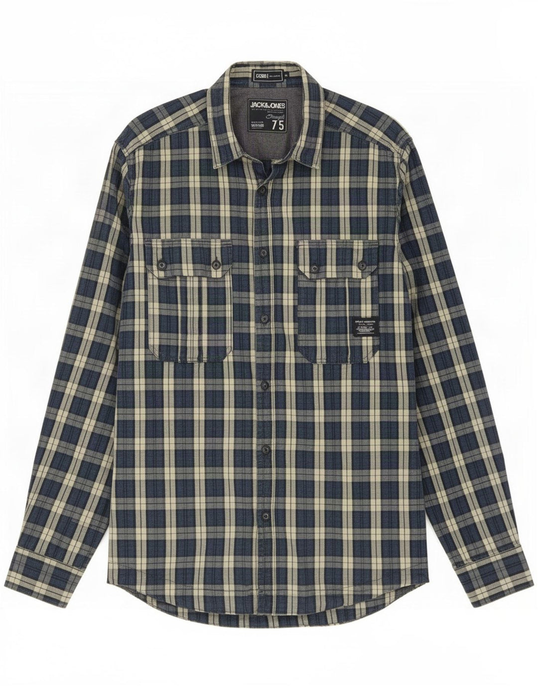 Ανδρικό πουκάμισο Jack & Jones, μεσαίο ναυτικό, βαμβακερό καρό