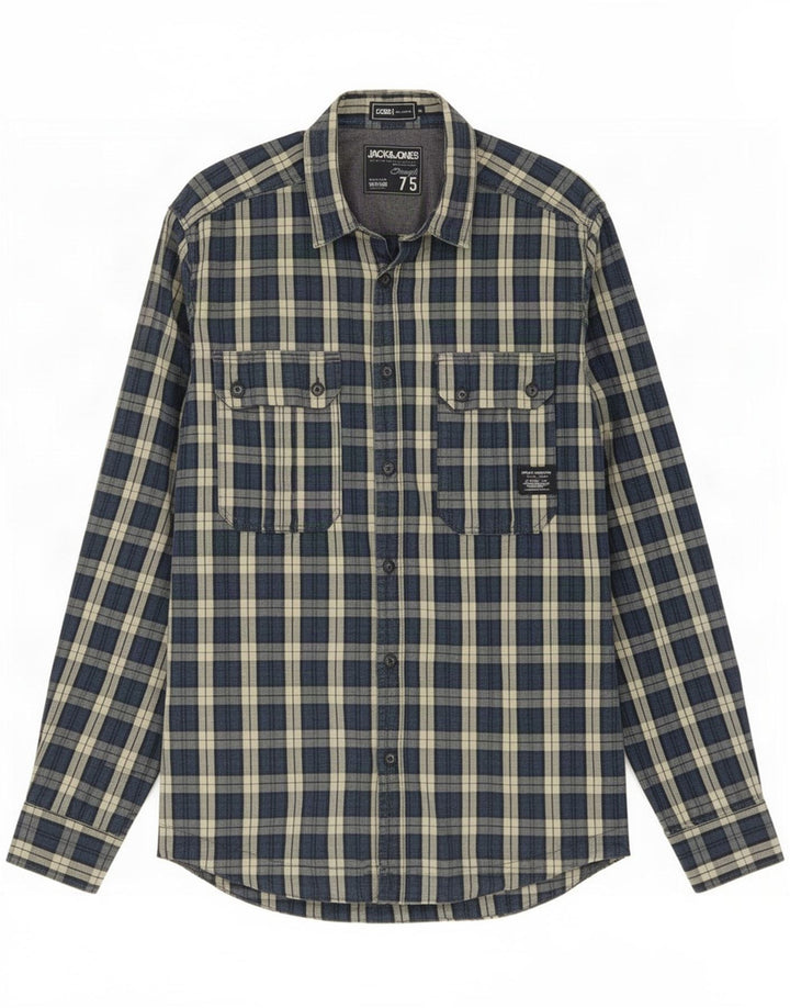 Ανδρικό πουκάμισο Jack & Jones, μεσαίο ναυτικό, βαμβακερό καρό