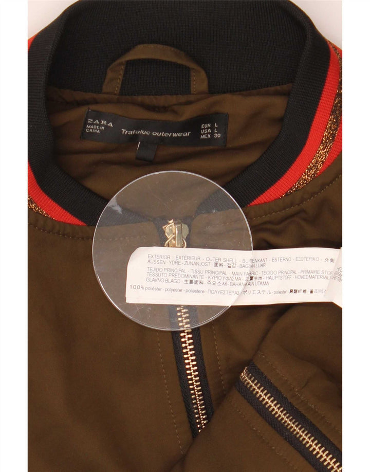 Zara Γυναικείο Bomber Jacket UK 16 Large Khaki Polyester