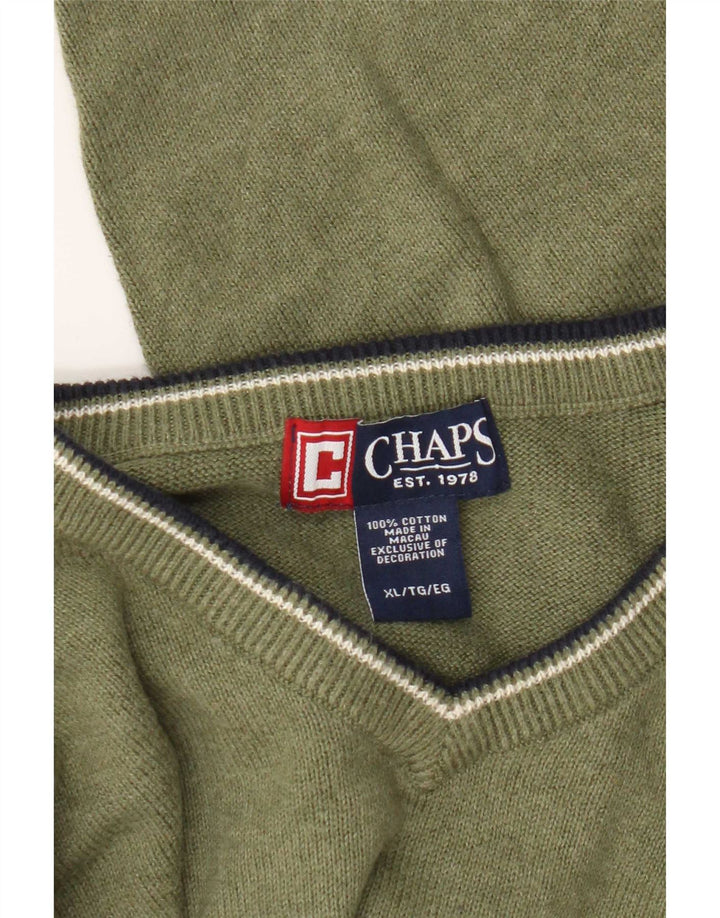 Chaps Ανδρικό πουλόβερ με κανονική εφαρμογή με λαιμόκοψη σε σχήμα V XL Πράσινο βαμβακερό
