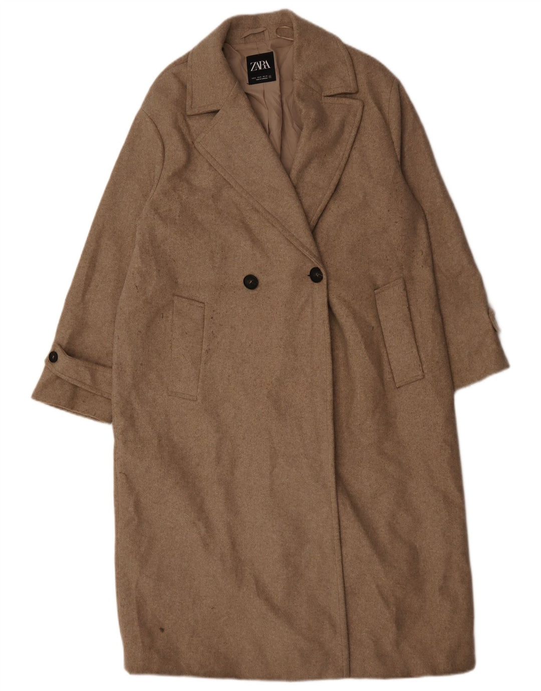 Zara Γυναικείο Παλτό με διπλό στήθος UK 16 Medium Beige Polyester