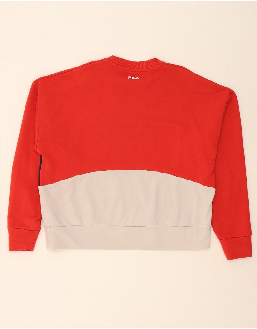 FILA Womens Graphic Sweatshirt Jumper UK 10 Small Red Colourblock Vintage Fila and Second-Hand Fila from Messina Hembry 