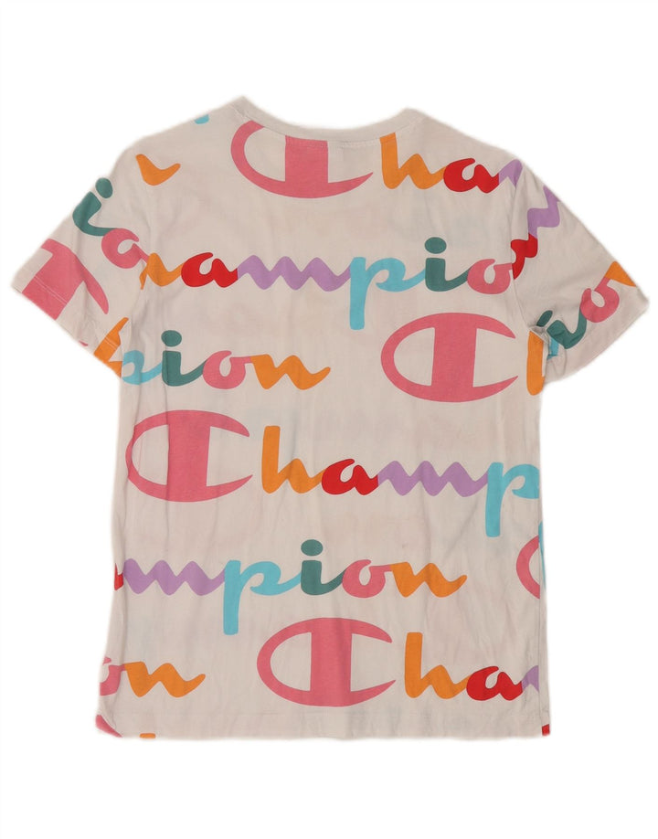 CHAMPION Γυναικείο γραφικό T-Shirt Top UK 12 Medium White