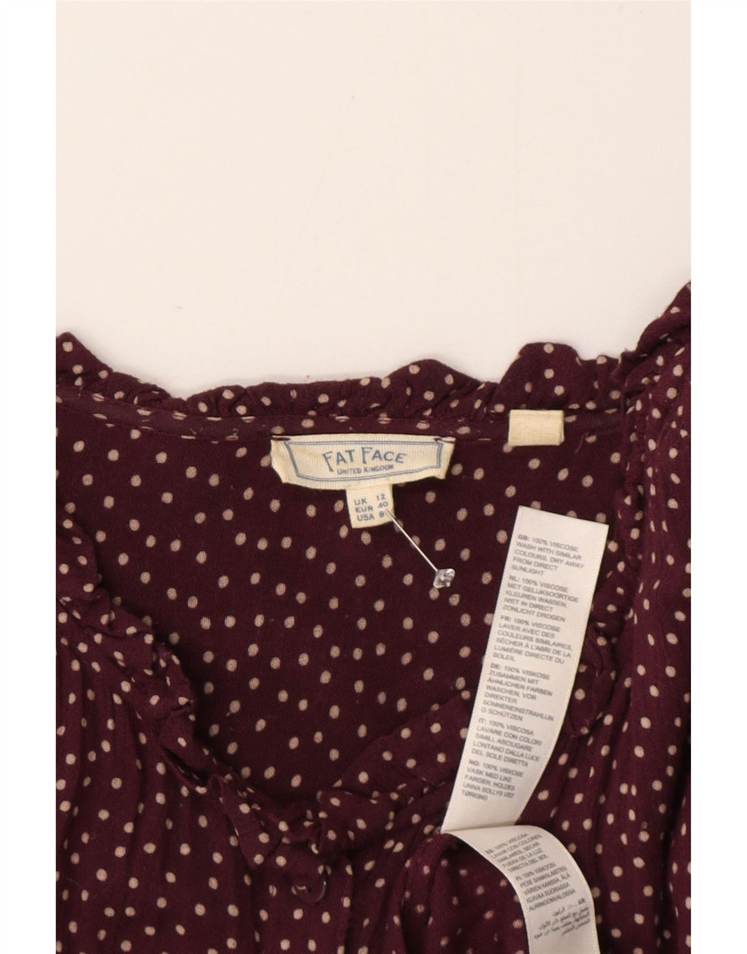 Γυναικείο μακρυμάνικο μάξι φόρεμα Fat Face UK 12 Medium Burgundy Spotted